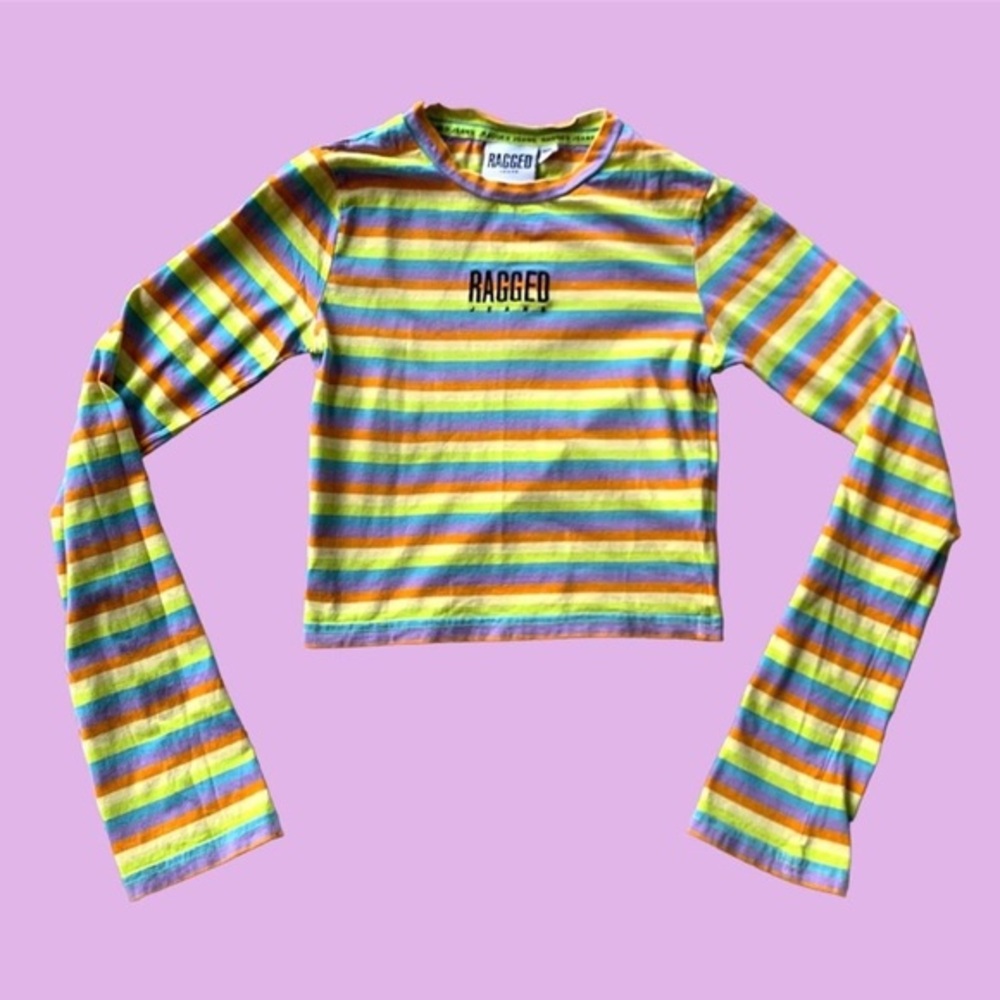 RAINBOW STRIPED MOCKNECK CROP TOP